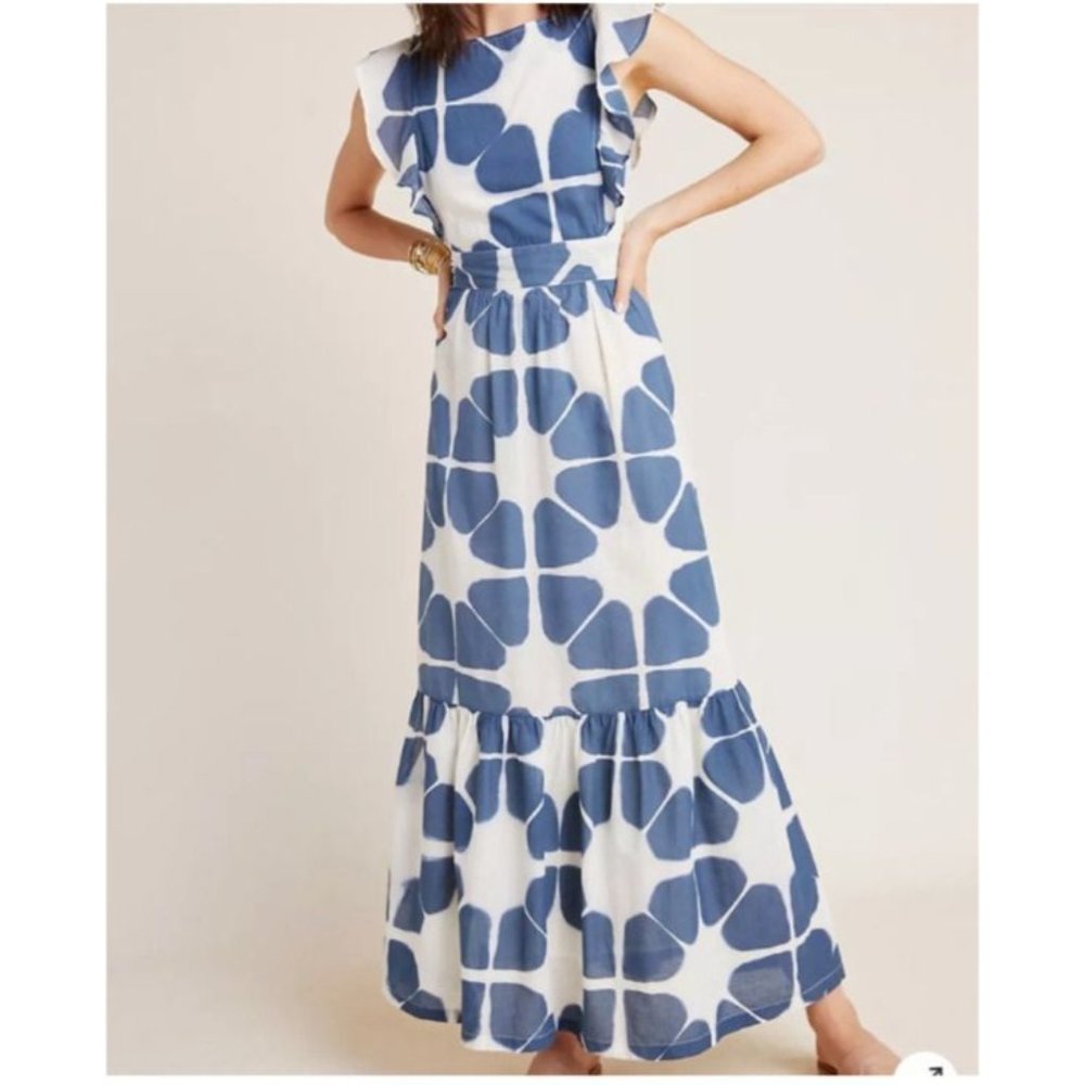 The Odells Maxi Seville Dress Cream Blue Cotton Washable